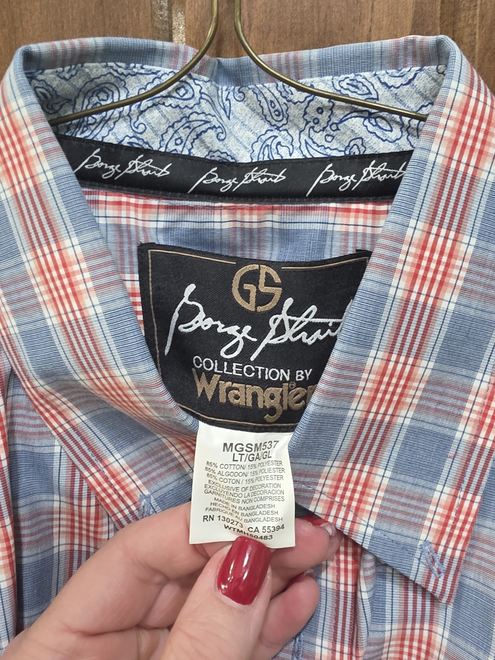 Wrangler Light Blue & Red Plaid Men's Button-Down Shirt